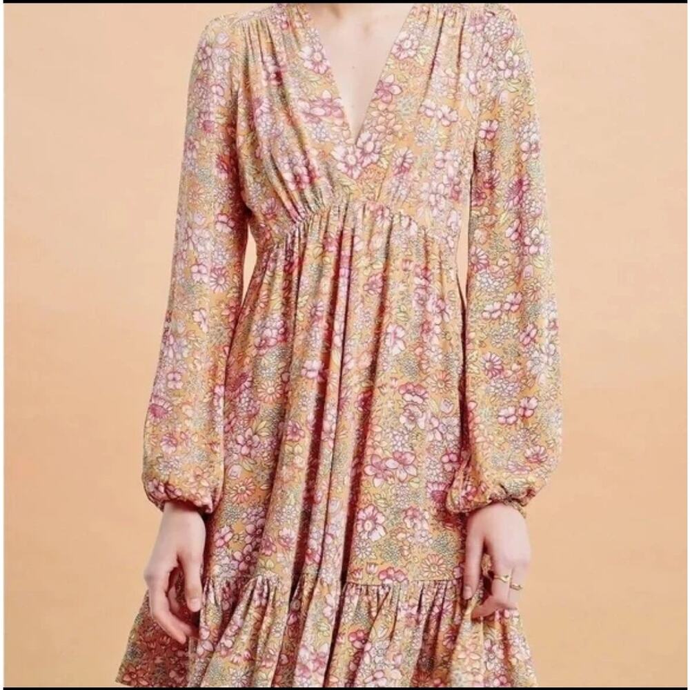Romantic Boho Cottage Babydoll Dress Floral Balloon Sleeve S Flouncy By TiMo